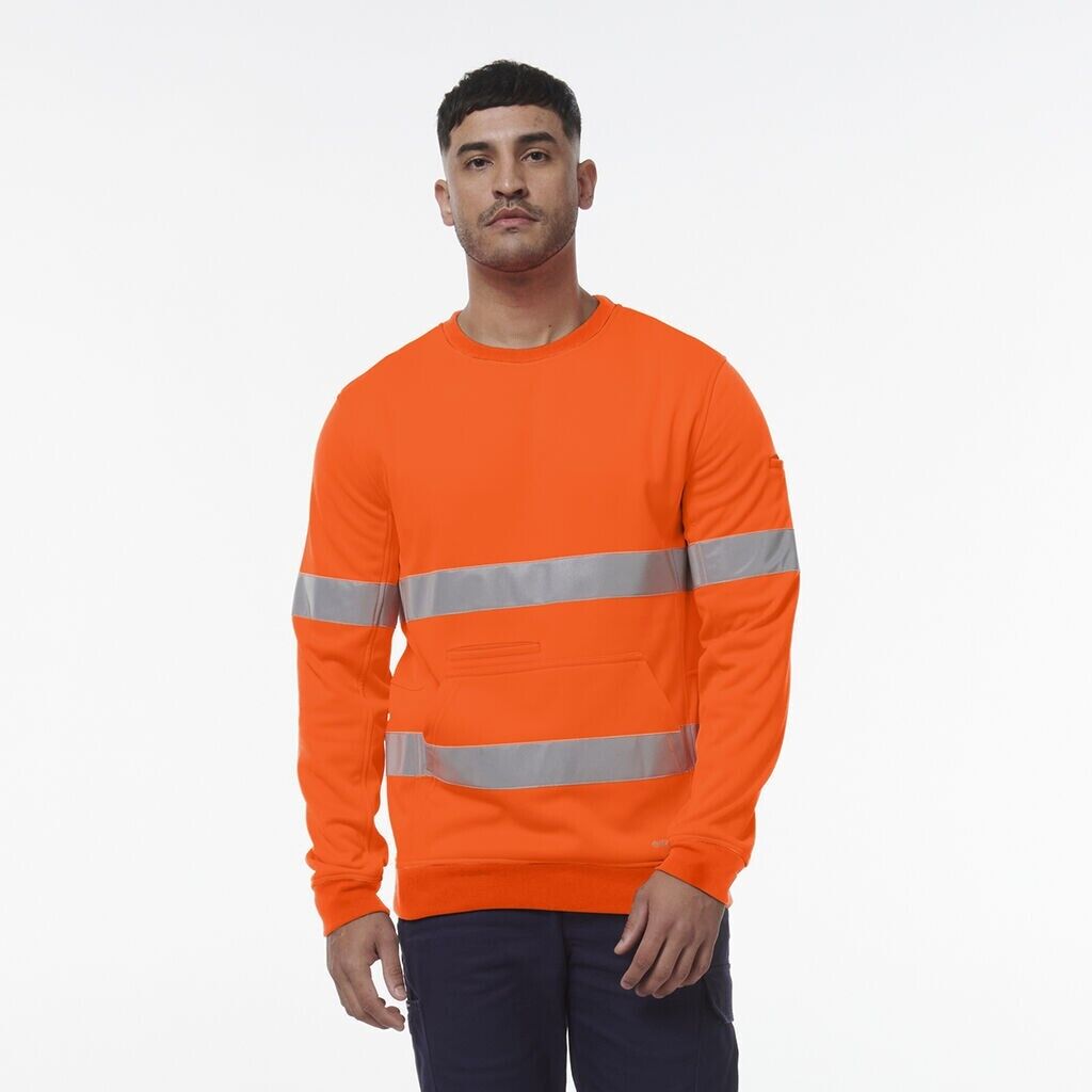 KingGee Mens Hi Vis Reflective Safety Warmer Stretch Crew Neck Fleece K55059 - Land to Coast