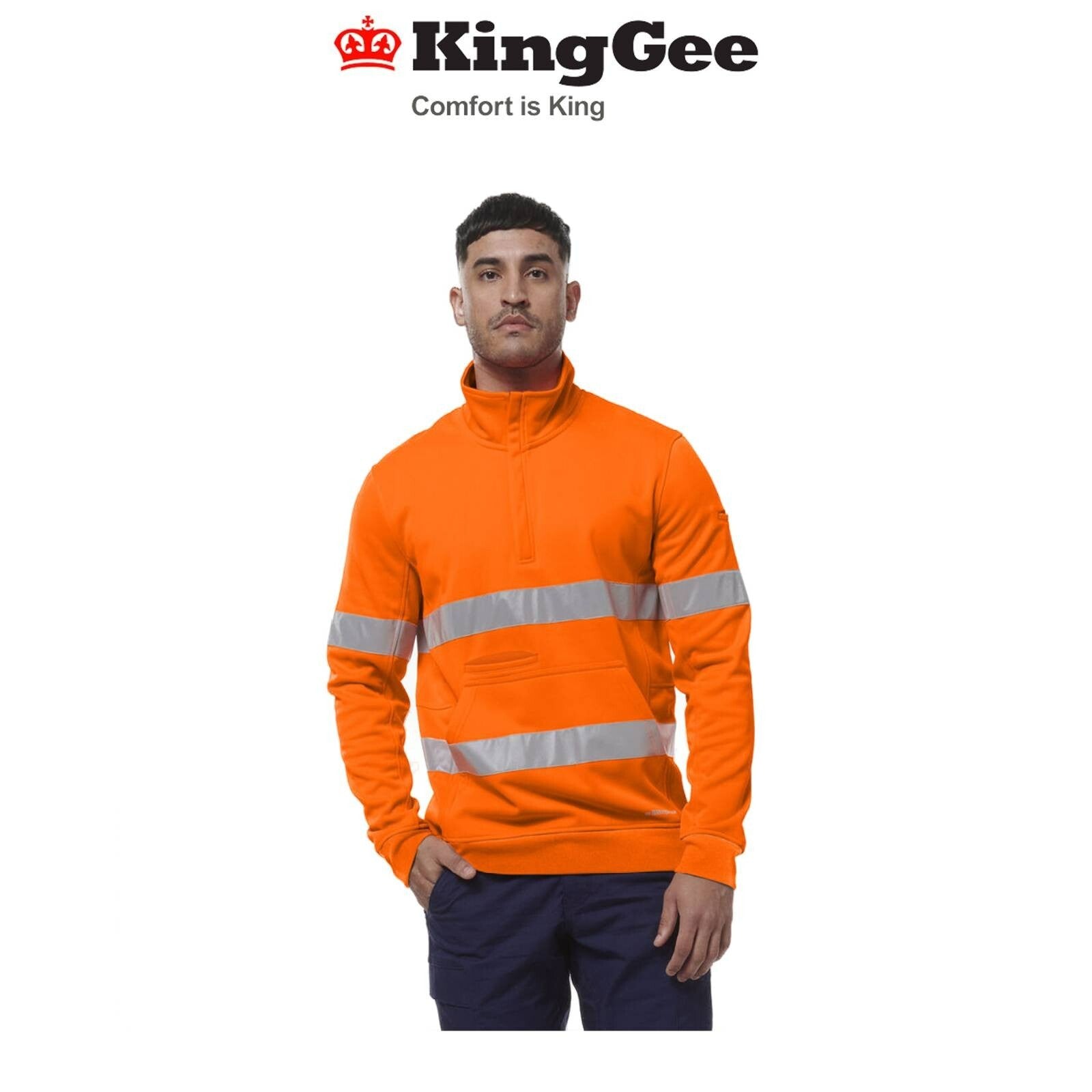 KingGee Mens Hi Vis Reflective Safety Work Tough Warmer 1/4 Zip Fleece K55048 - Land to Coast