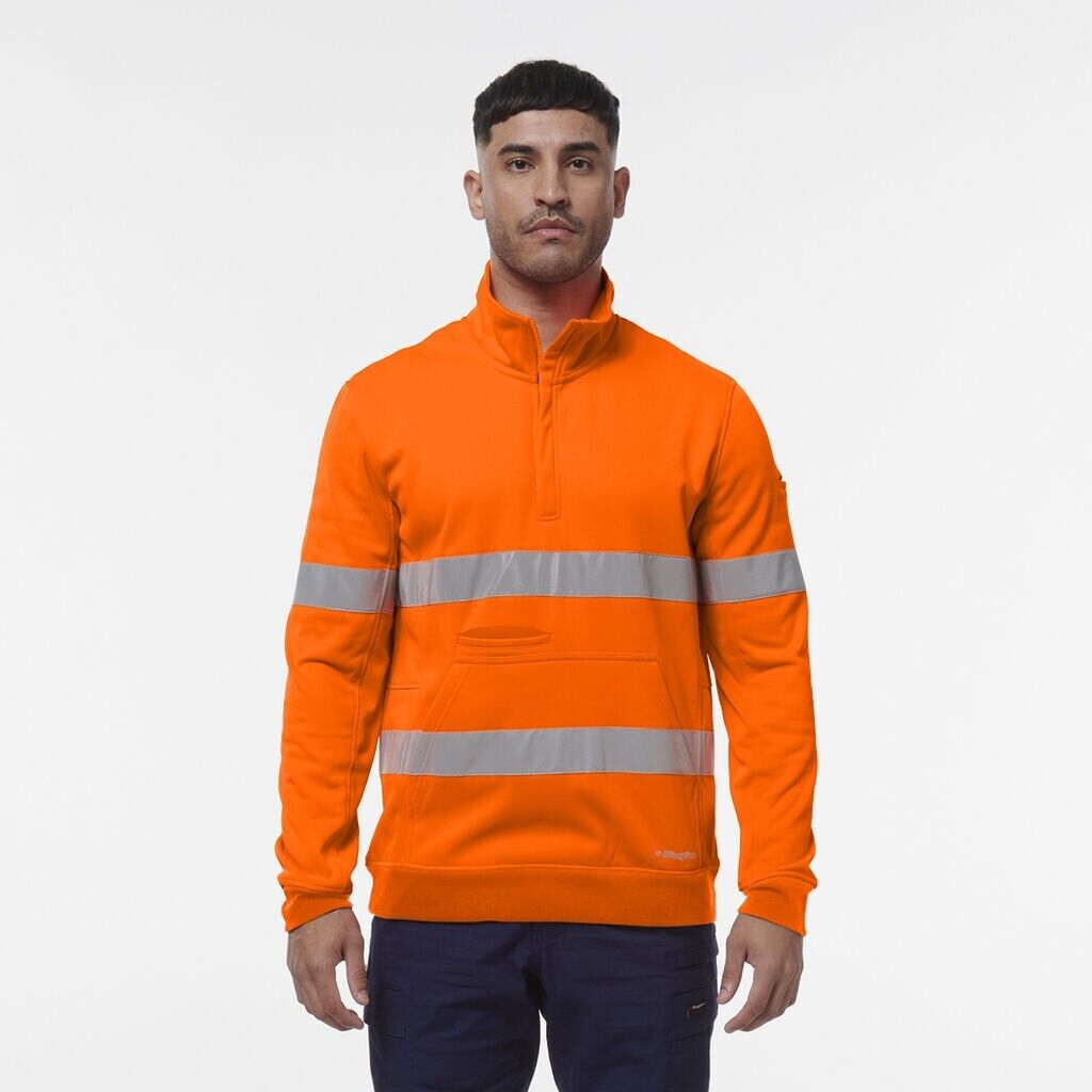 KingGee Mens Hi Vis Reflective Safety Work Tough Warmer 1/4 Zip Fleece K55048 - Land to Coast