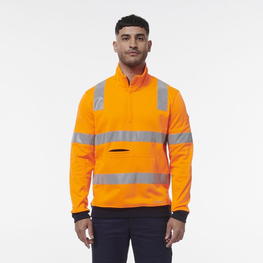 KingGee Mens Hi Vis Reflective Safety Work Warmer 1/4 Zip Fleece X Back K55057 - Land to Coast
