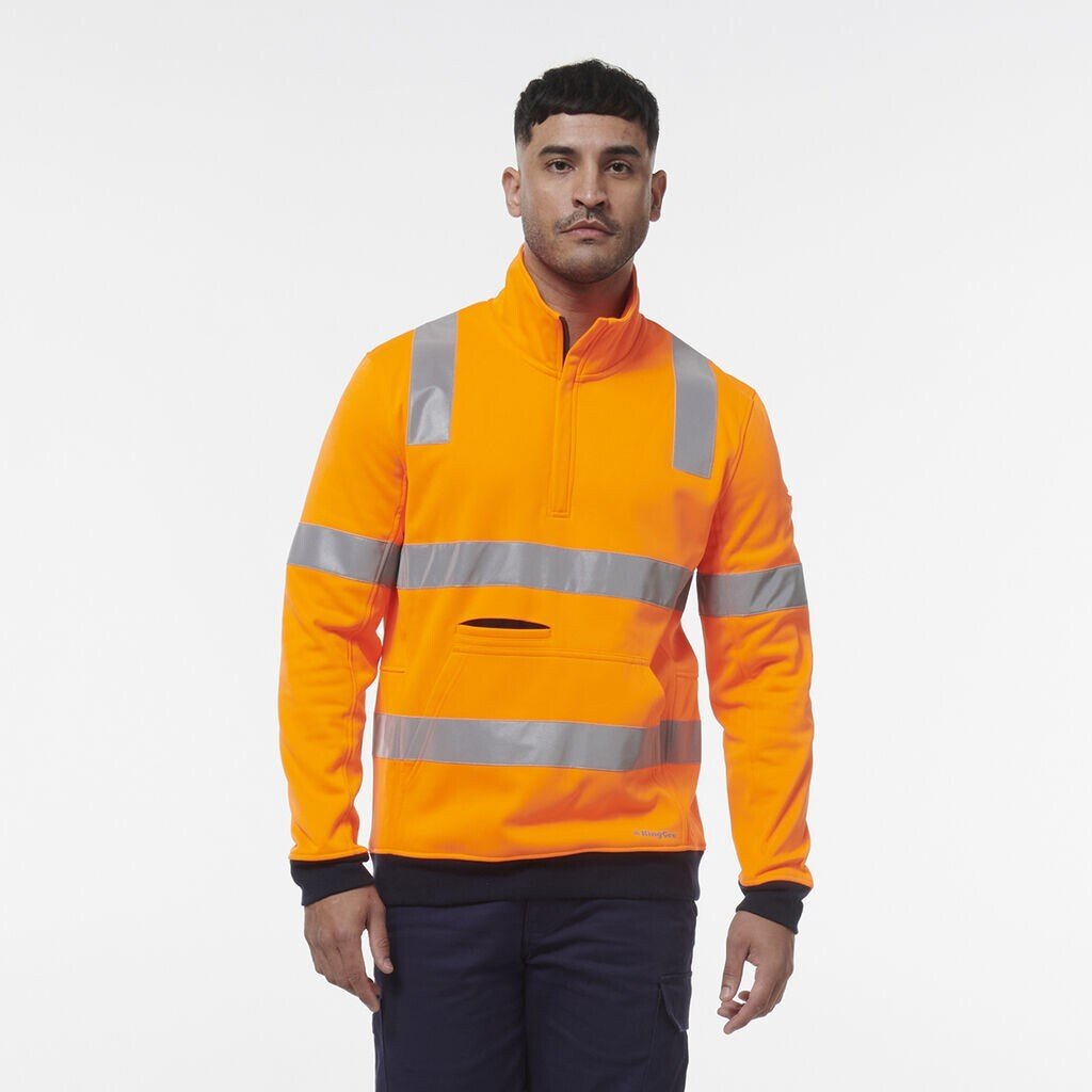 KingGee Mens Hi Vis Reflective Safety Work Warmer 1/4 Zip Fleece X Back K55057 - Land to Coast