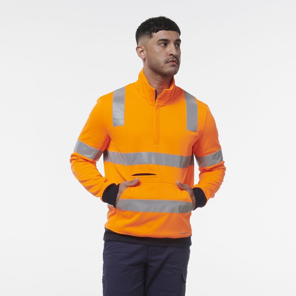 KingGee Mens Hi Vis Reflective Safety Work Warmer 1/4 Zip Fleece X Back K55057 - Land to Coast