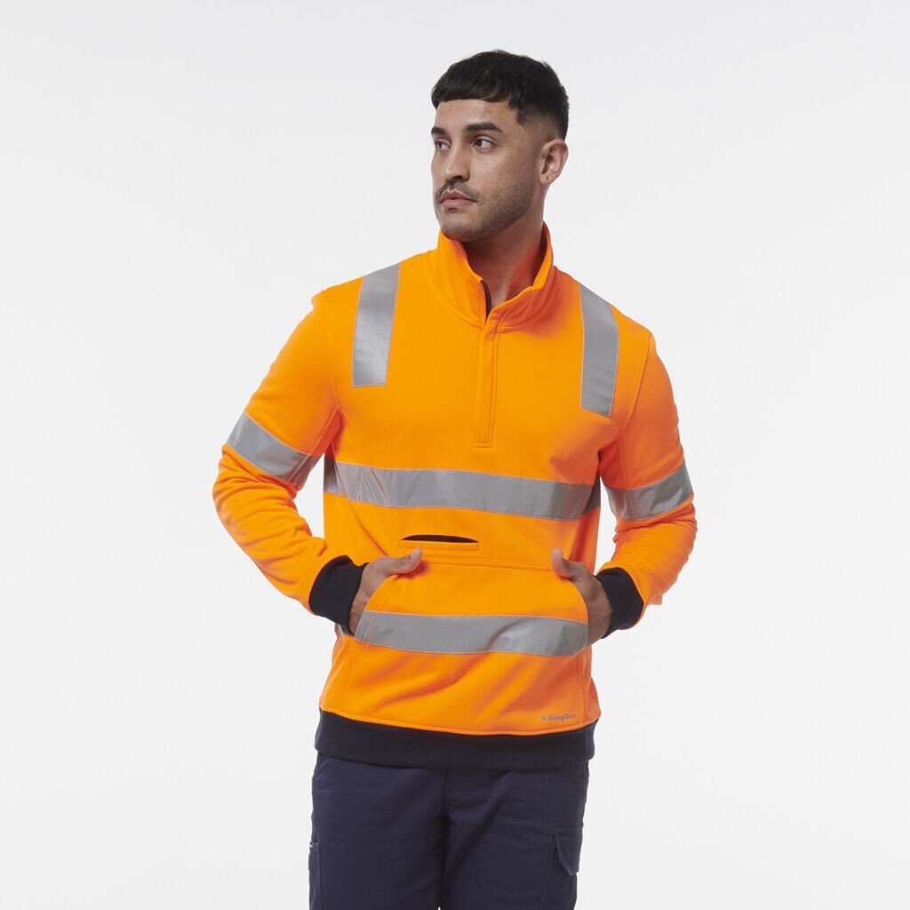 KingGee Mens Hi Vis Reflective Safety Work Warmer 1/4 Zip Fleece X Back K55057 - Land to Coast