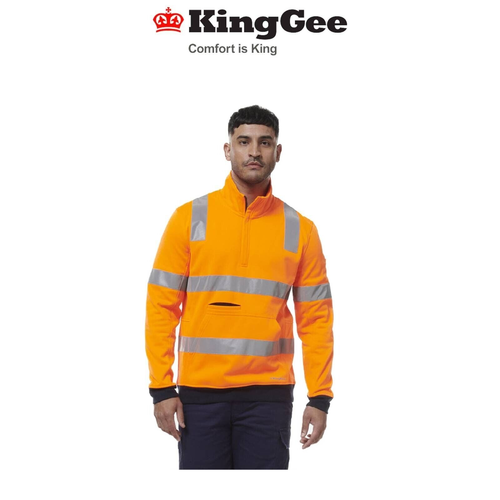 KingGee Mens Hi Vis Reflective Safety Work Warmer 1/4 Zip Fleece X Back K55057 - Land to Coast