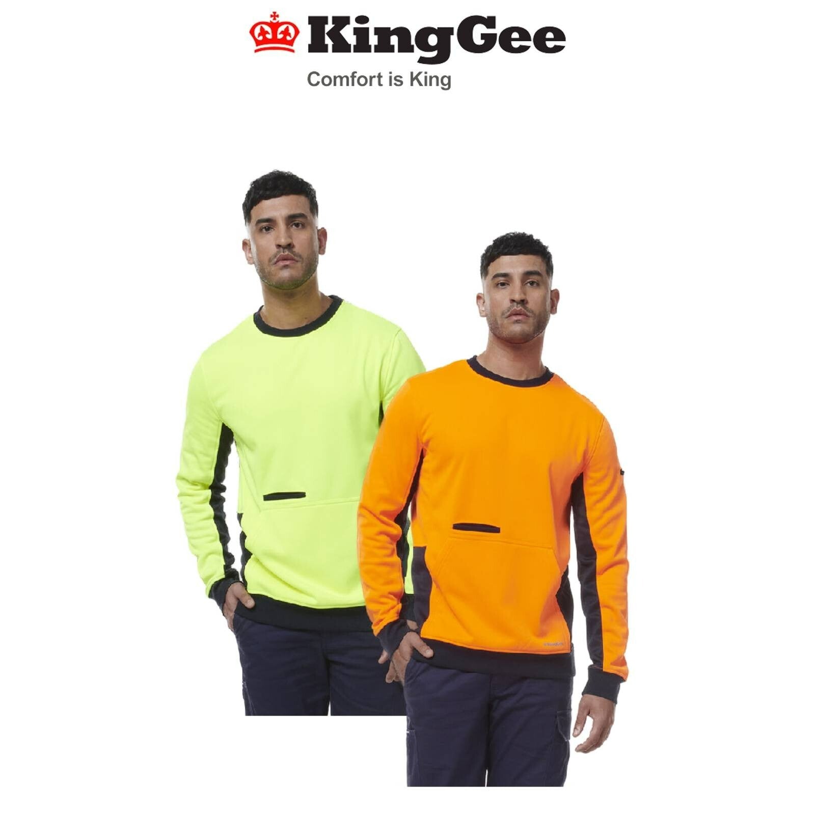 KingGee Mens Hi Vis Spliced Reflective Crew Neck Safety Warmer Fleece K55062 - Land to Coast