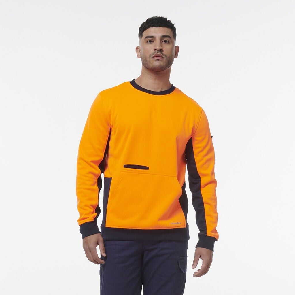 KingGee Mens Hi Vis Spliced Reflective Crew Neck Safety Warmer Fleece K55062 - Land to Coast