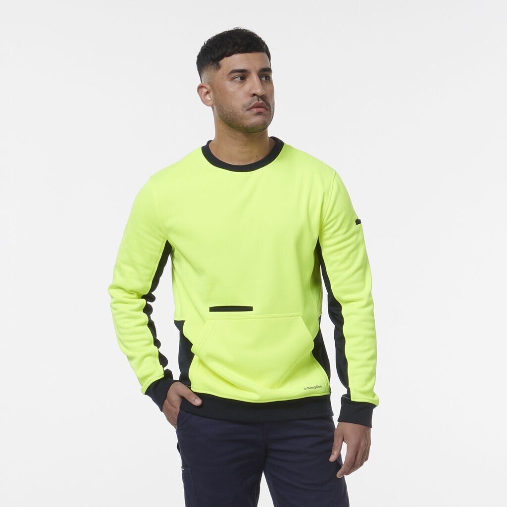 KingGee Mens Hi Vis Spliced Reflective Crew Neck Safety Warmer Fleece K55062 - Land to Coast