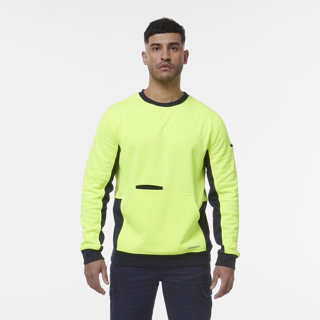 KingGee Mens Hi Vis Spliced Reflective Crew Neck Safety Warmer Fleece K55062 - Land to Coast