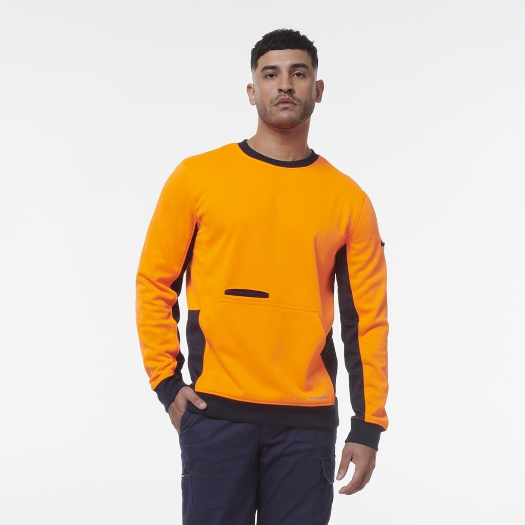 KingGee Mens Hi Vis Spliced Reflective Crew Neck Safety Warmer Fleece K55062 - Land to Coast