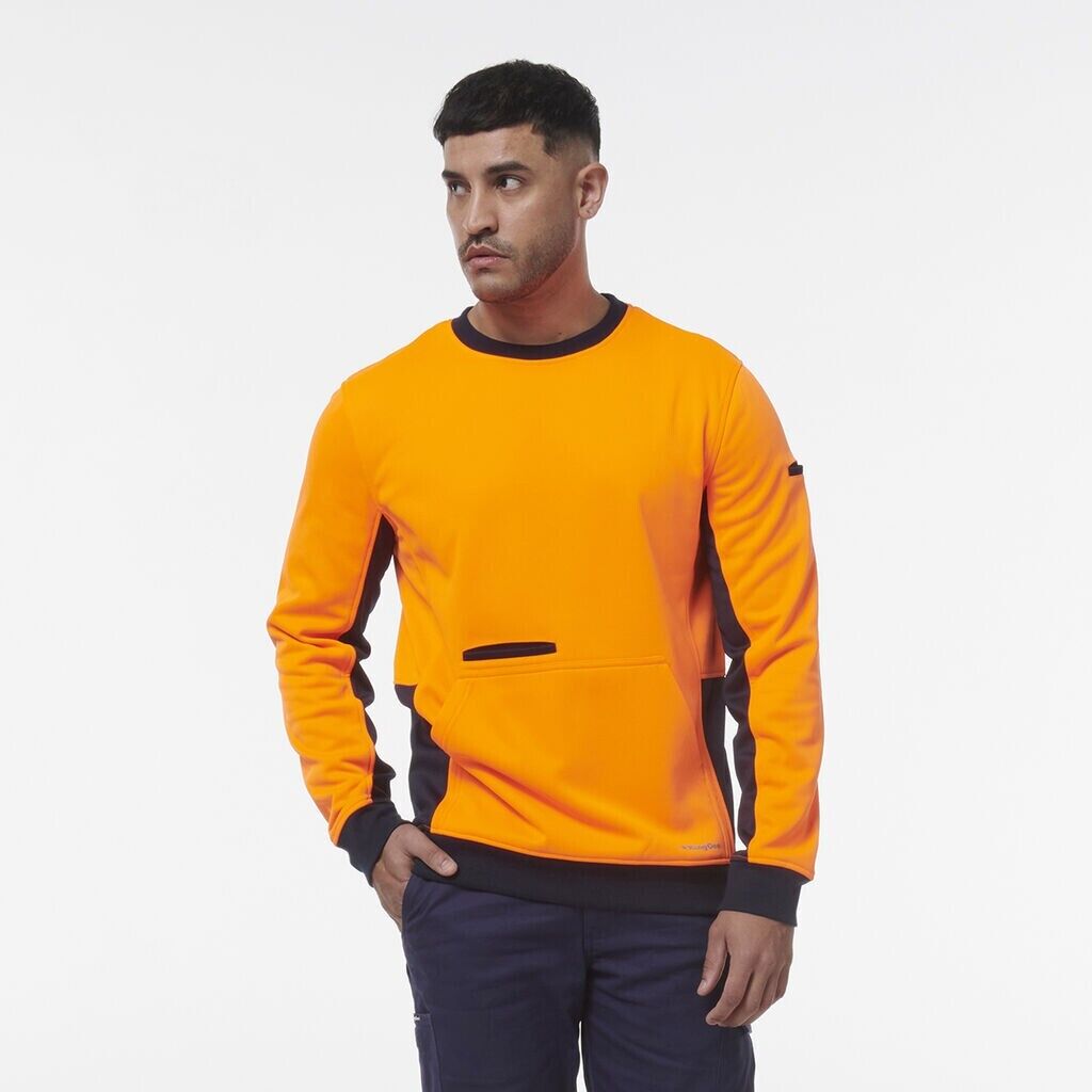 KingGee Mens Hi Vis Spliced Reflective Crew Neck Safety Warmer Fleece K55062 - Land to Coast
