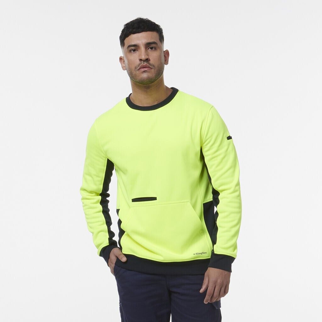 KingGee Mens Hi Vis Spliced Reflective Crew Neck Safety Warmer Fleece K55062 - Land to Coast