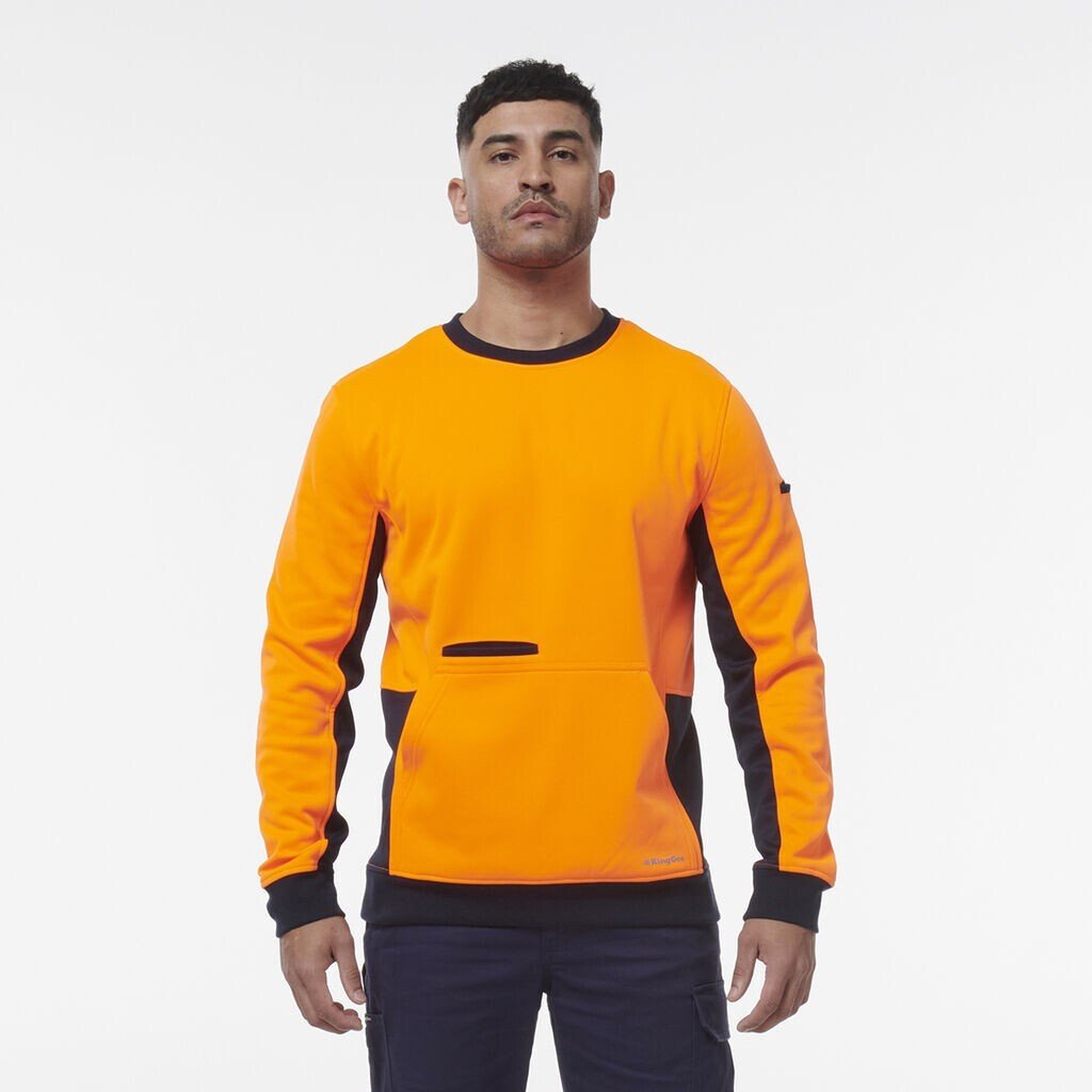 KingGee Mens Hi Vis Spliced Reflective Crew Neck Safety Warmer Fleece K55062 - Land to Coast