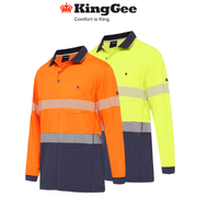 KingGee Mens Hi - Vis Workcool Summer Polo Shirt Long Sleeve Taped Work K54225 - Land to Coast