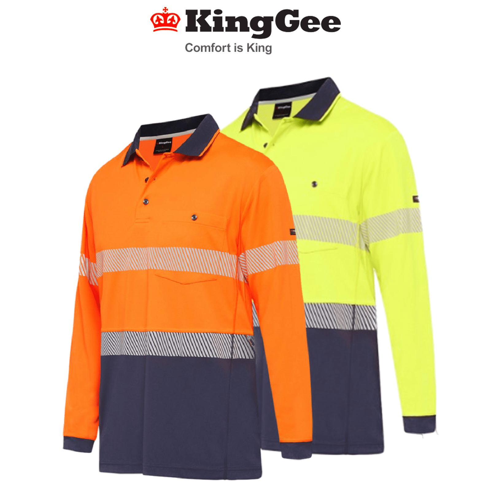 KingGee Mens Hi - Vis Workcool Summer Polo Shirt Long Sleeve Taped Work K54225 - Land to Coast