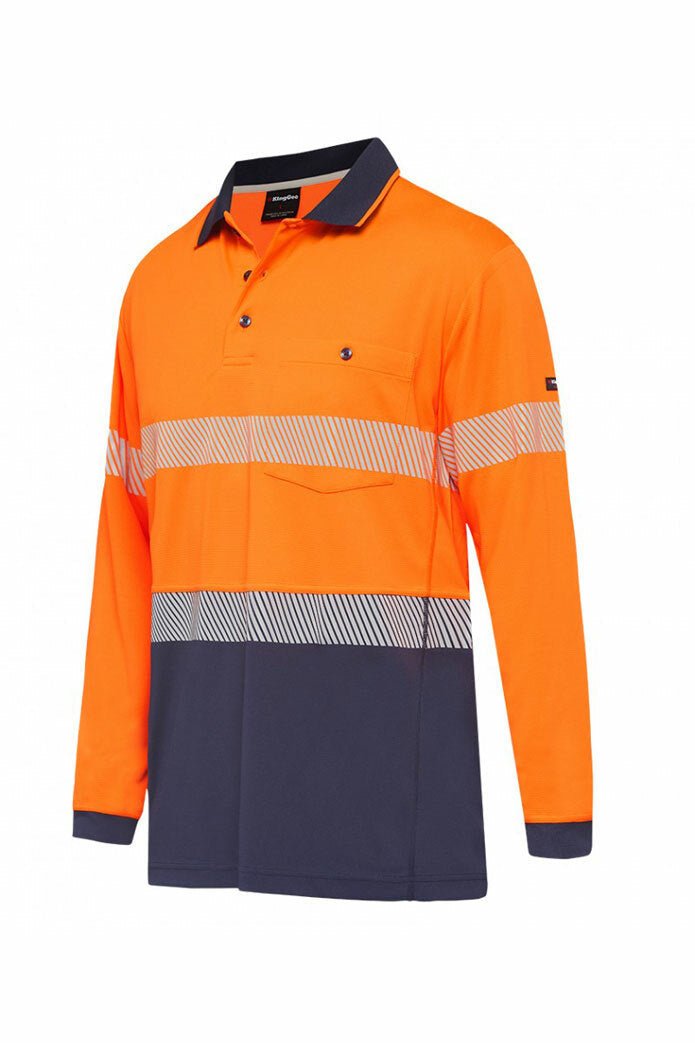 KingGee Mens Hi - Vis Workcool Summer Polo Shirt Long Sleeve Taped Work K54225 - Land to Coast