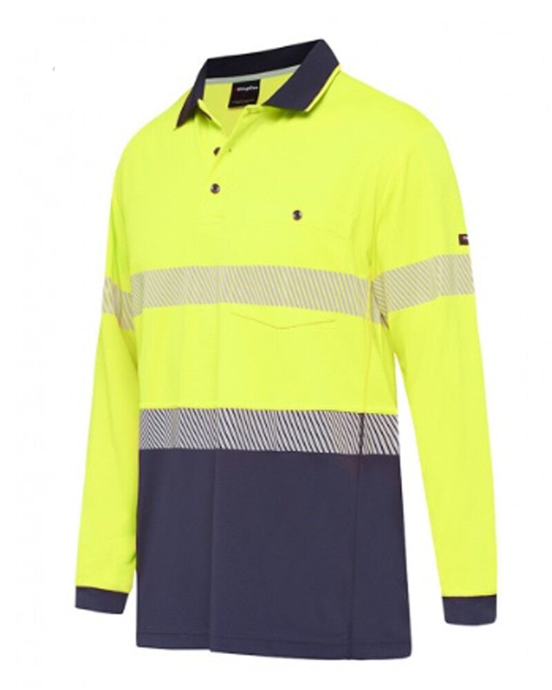 KingGee Mens Hi - Vis Workcool Summer Polo Shirt Long Sleeve Taped Work K54225 - Land to Coast