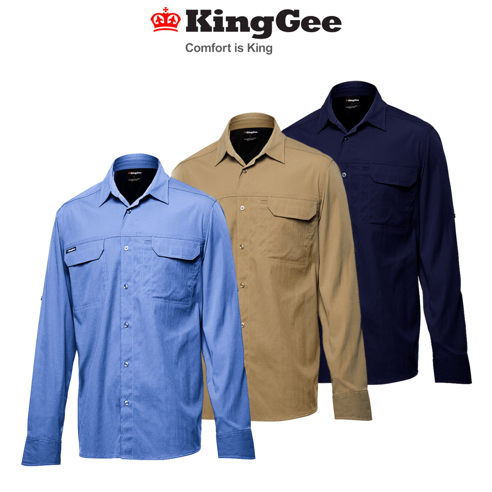 KingGee Mens KingGee Drycool Shirt L/S Breathable Comfort 2 Piece Collar K14023 - Land to Coast