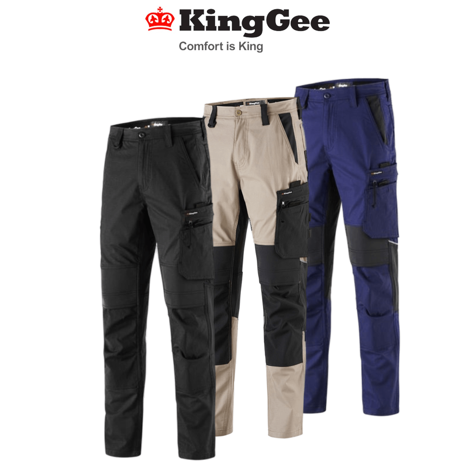KingGee Mens Quantum Pant Stretch Ripstop Reflective Cargo Work Pants K13003 - Land to Coast