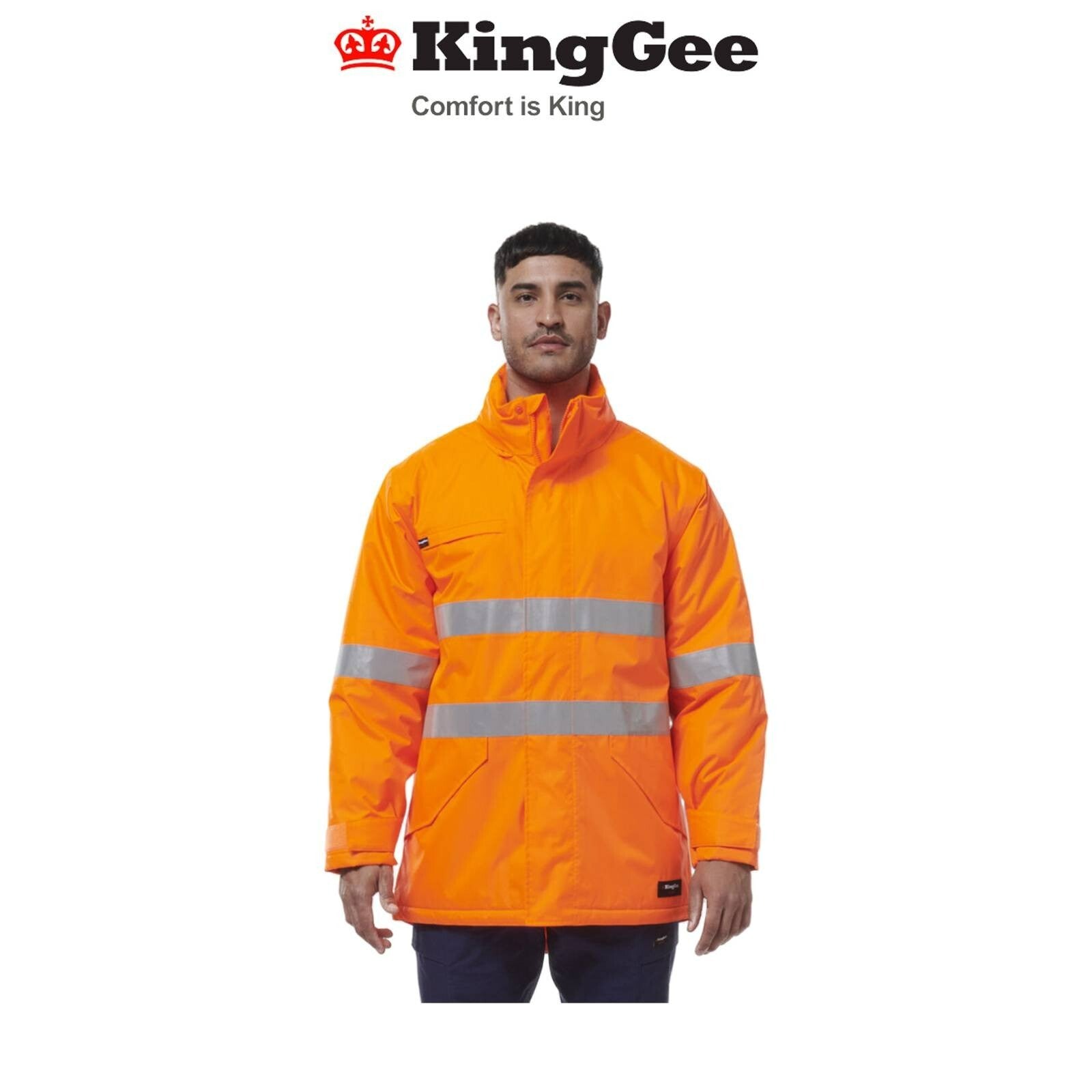 KingGee Mens Reflective Insulated Hooded Wet Weather Work Jacket K55037 - Land to Coast