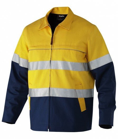 KingGee Mens Reflective Spliced Drill Jacket Cotton Flannel Work Safety K55905 - Land to Coast