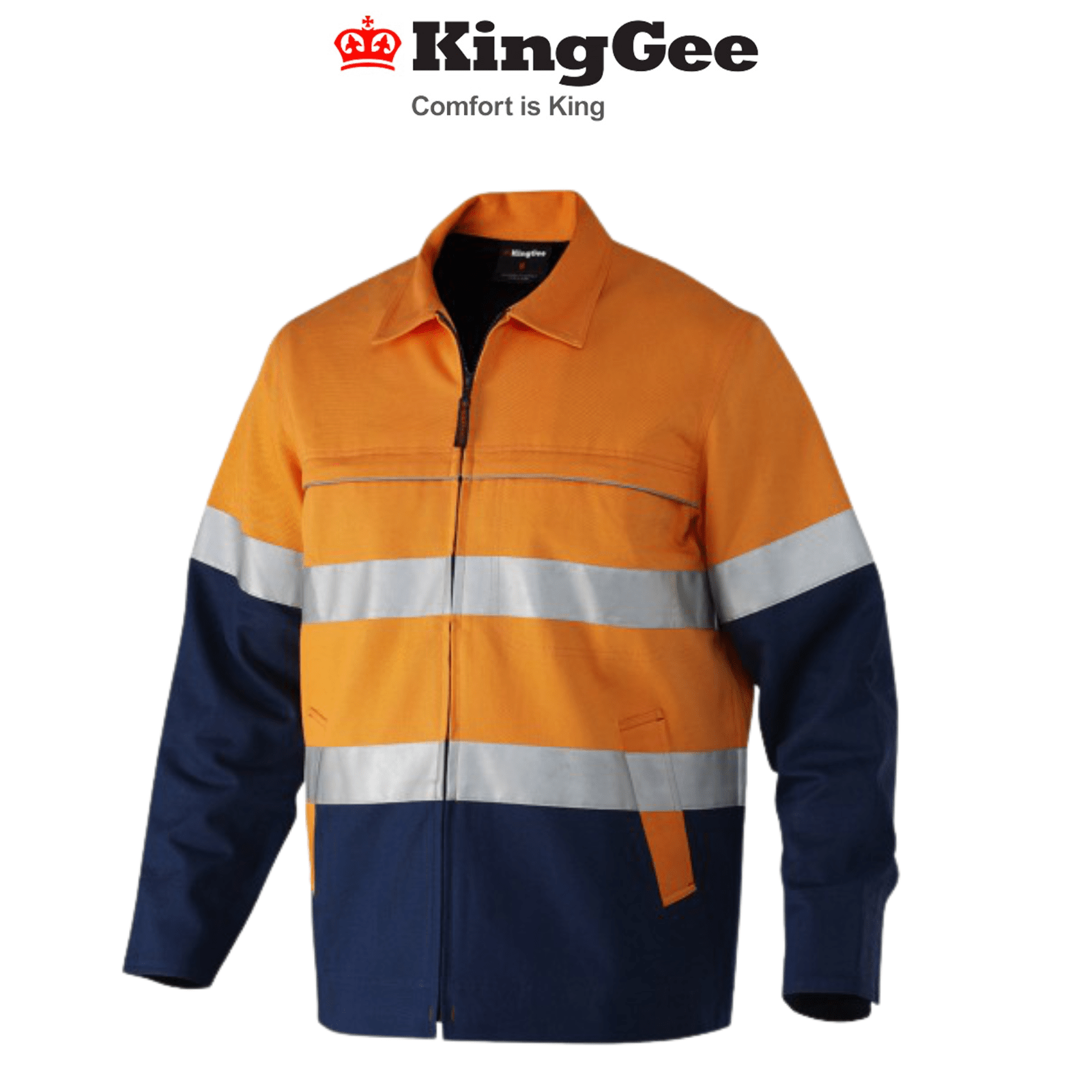 KingGee Mens Reflective Spliced Drill Jacket Cotton Hi - Vis Work Safety K55905 - Land to Coast