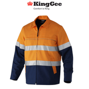 KingGee Mens Reflective Spliced Drill Jacket Cotton Hi - Vis Work Safety K55905 - Land to Coast