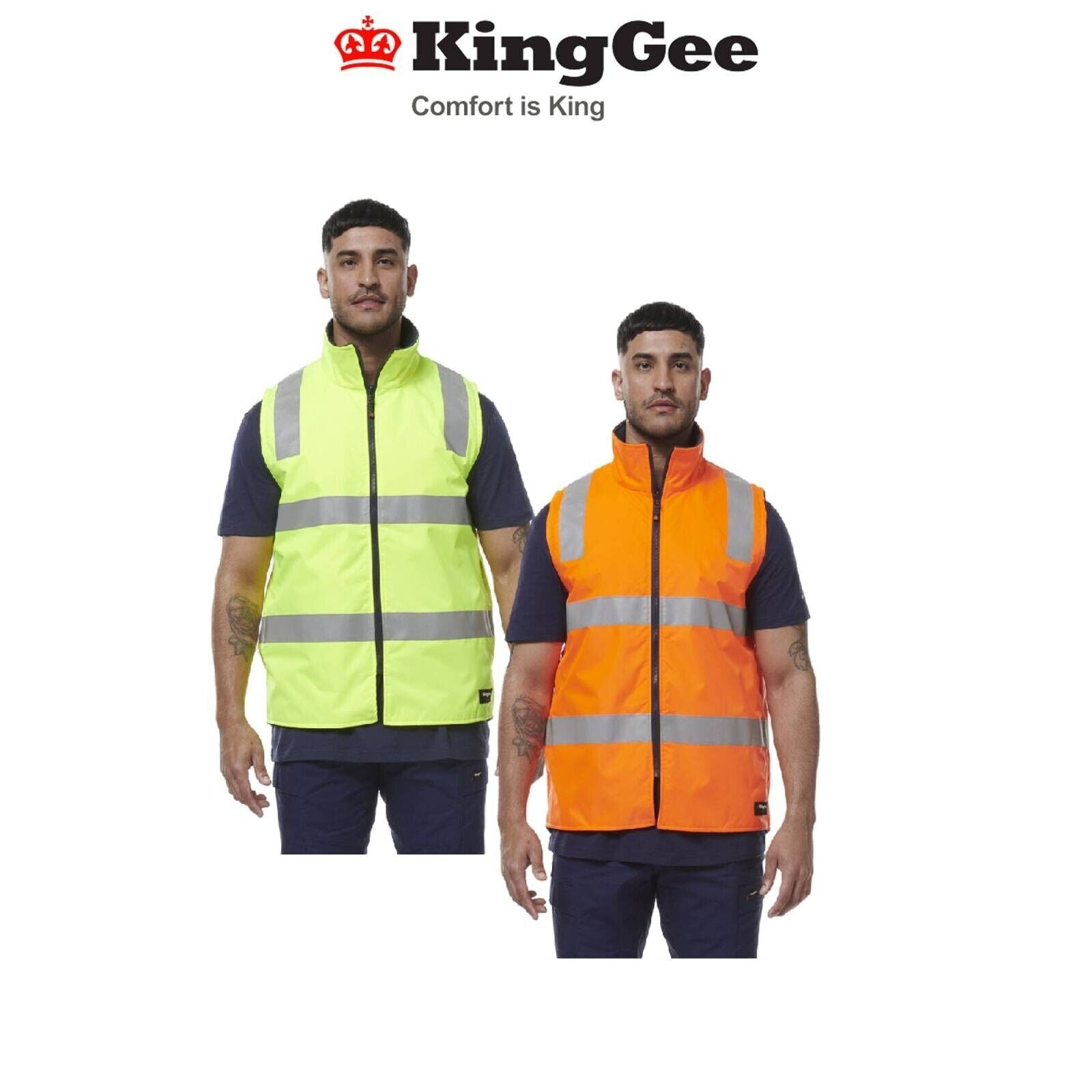 KingGee Mens Reflective Spliced Reversible Pockets Insulated Safety Vest K55031 - Land to Coast