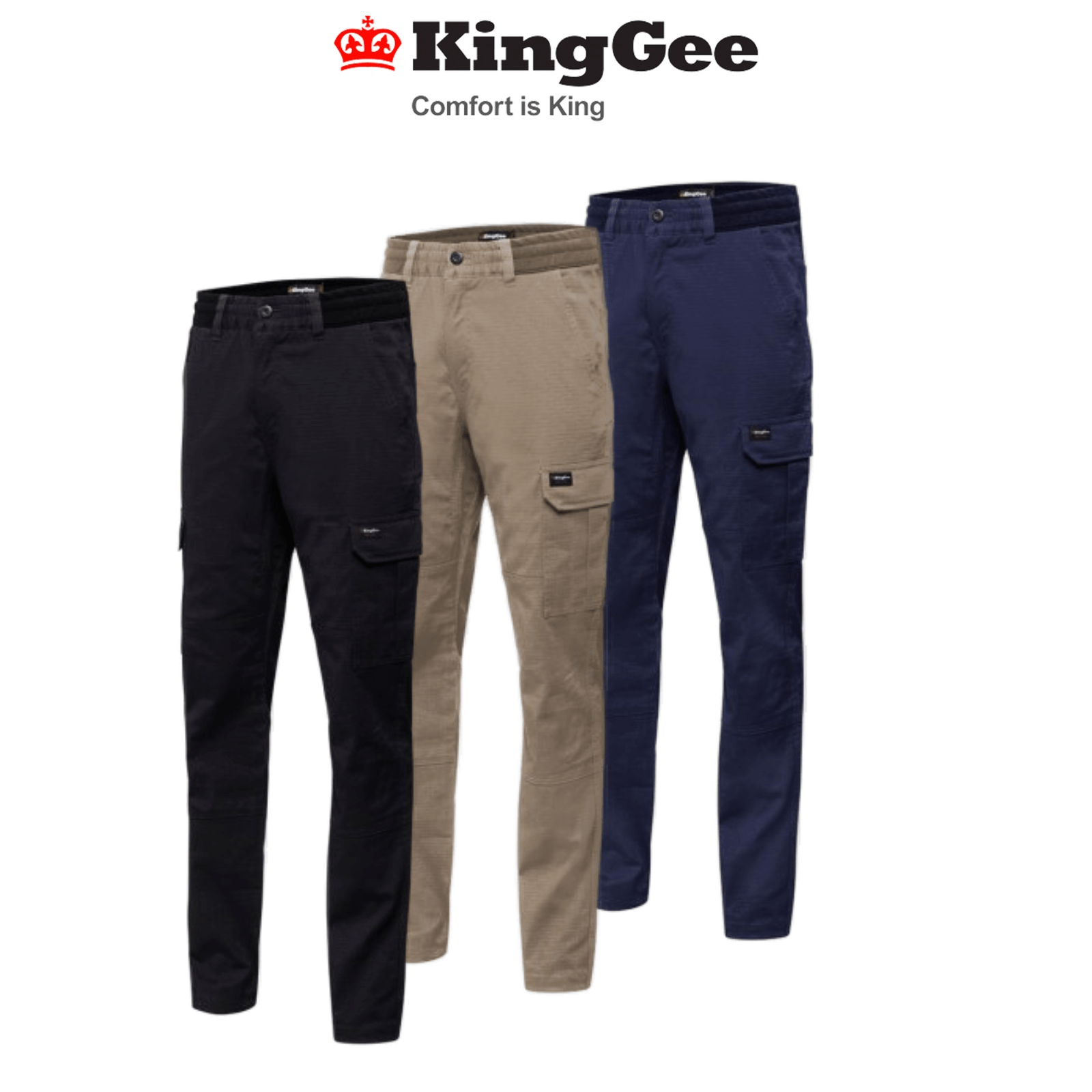 KingGee Mens Rib Comfy Waist Pant Tough Waistband Work Safety Drawstring K13005 - Land to Coast