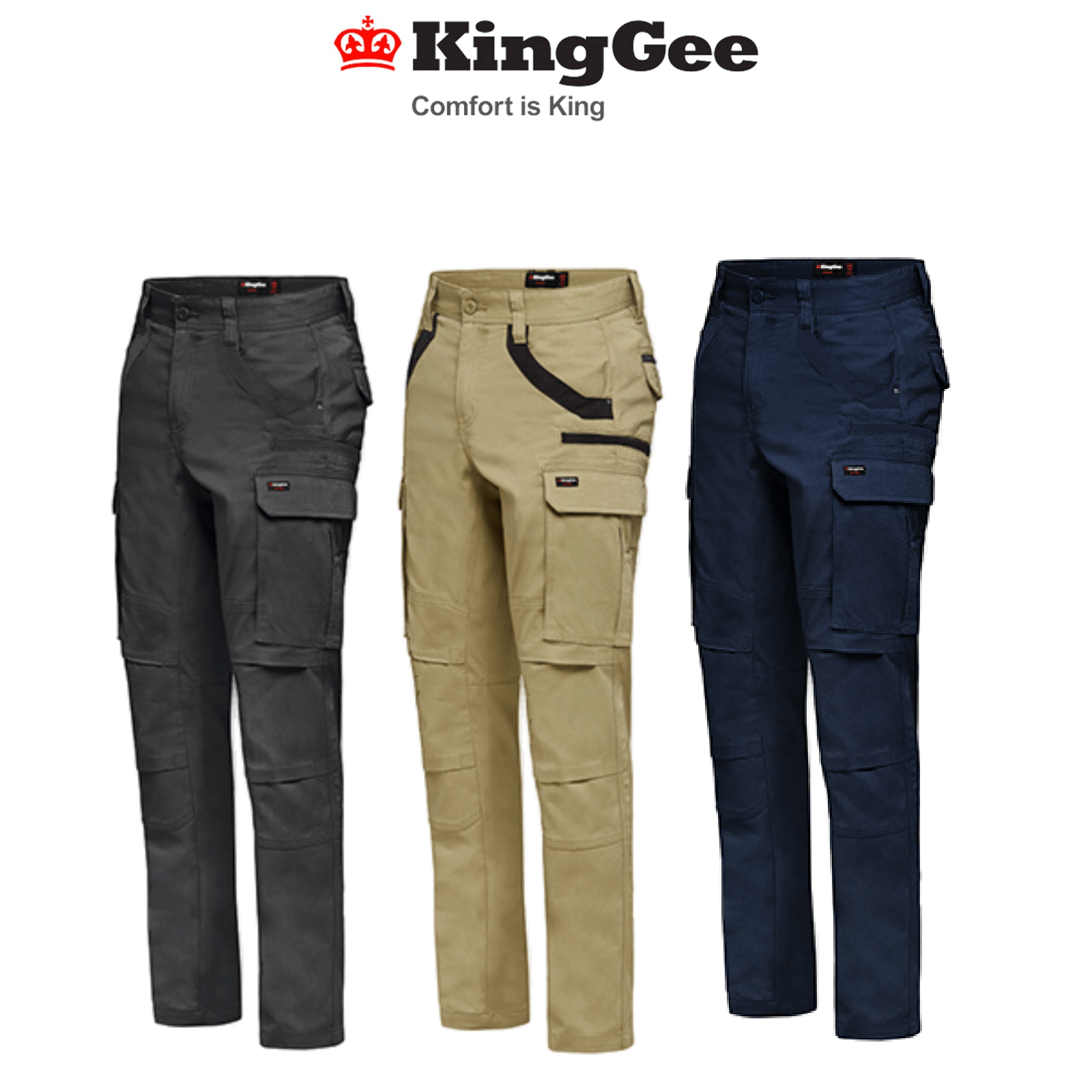 KingGee Mens Tradies Stretch Cargo Pants Durable Cotton Tough Safety Work K69860 - Land to Coast