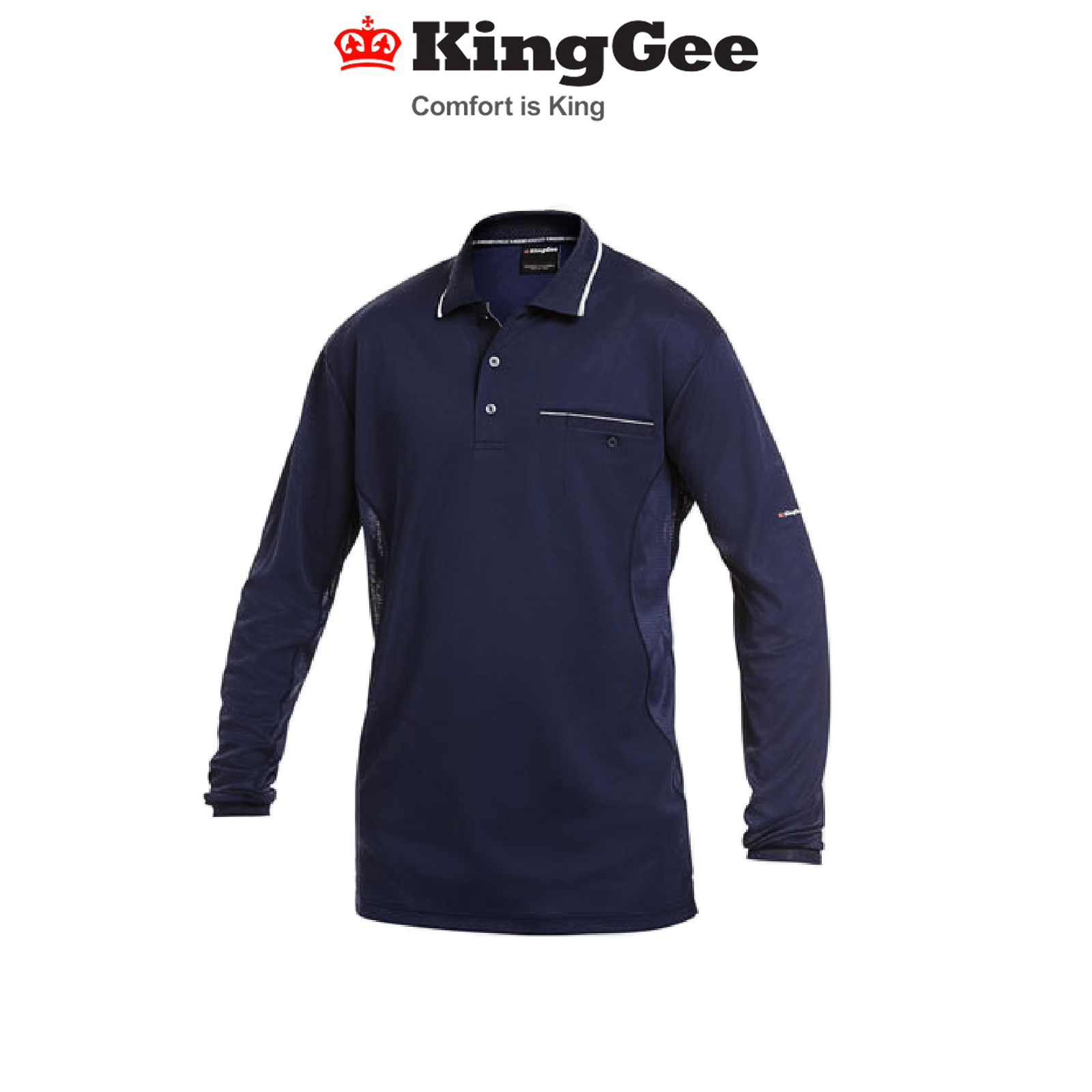 KingGee Mens Workcool Hyperfreeze Polo Long Sleeve Work Shirt Workwear K69790 - Land to Coast