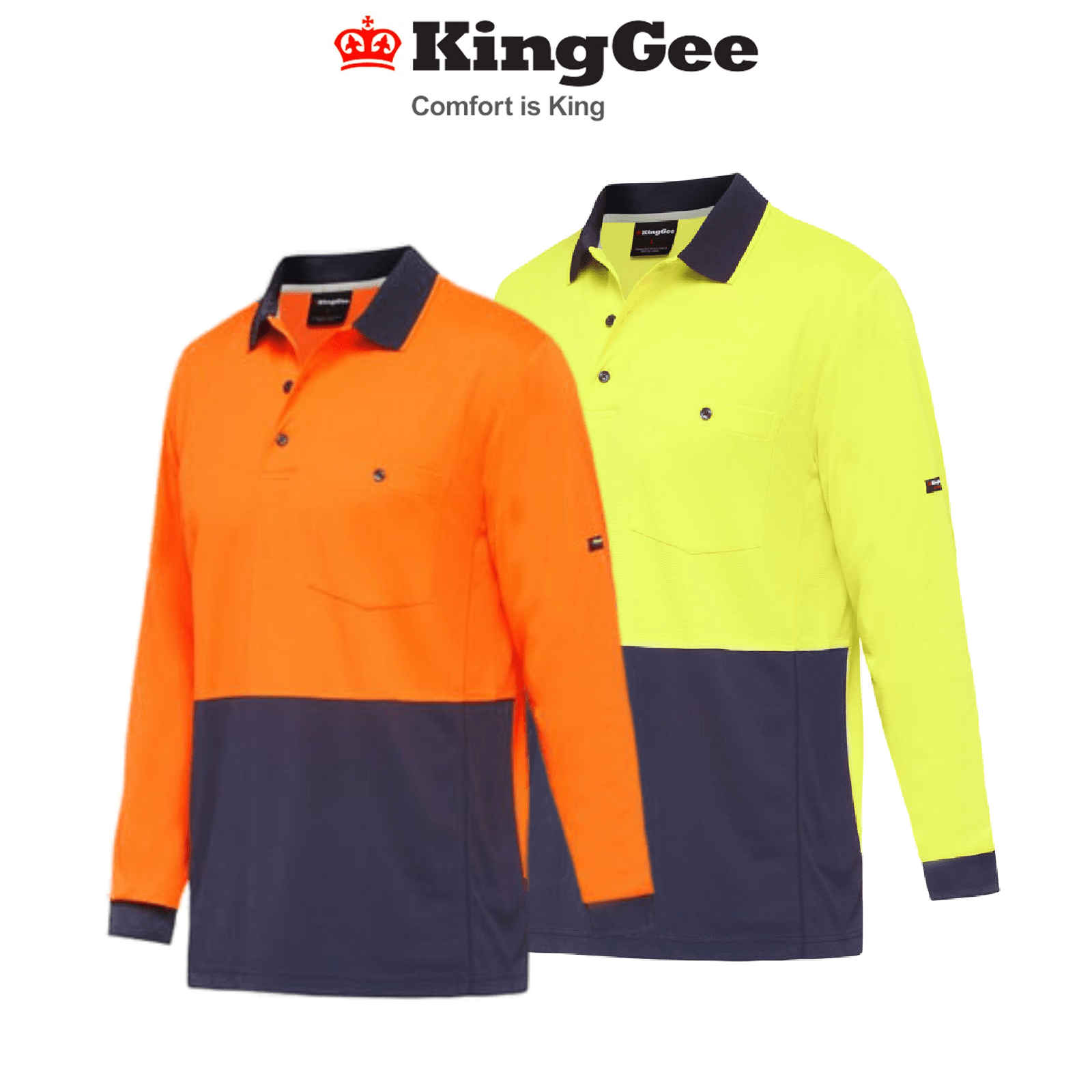 KingGee Mens Workcool Hyperfreeze Polo Shirt Long Sleeve Hi - Vis Top Work K54235 - Land to Coast
