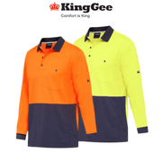KingGee Mens Workcool Hyperfreeze Polo Shirt Long Sleeve Hi - Vis Top Work K54235 - Land to Coast
