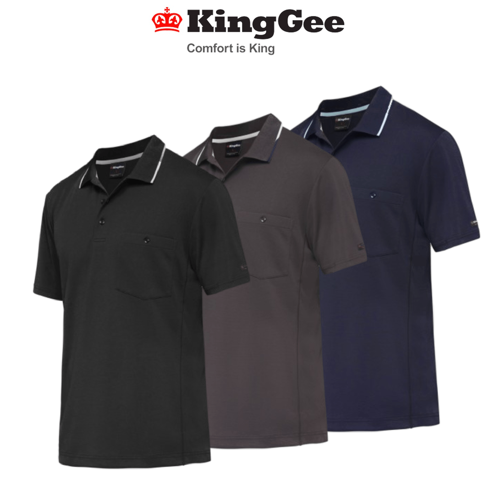 KingGee Mens Workcool Hyperfreeze Polo Short Sleeve Shirt Workwear Comfy K54209 - Land to Coast