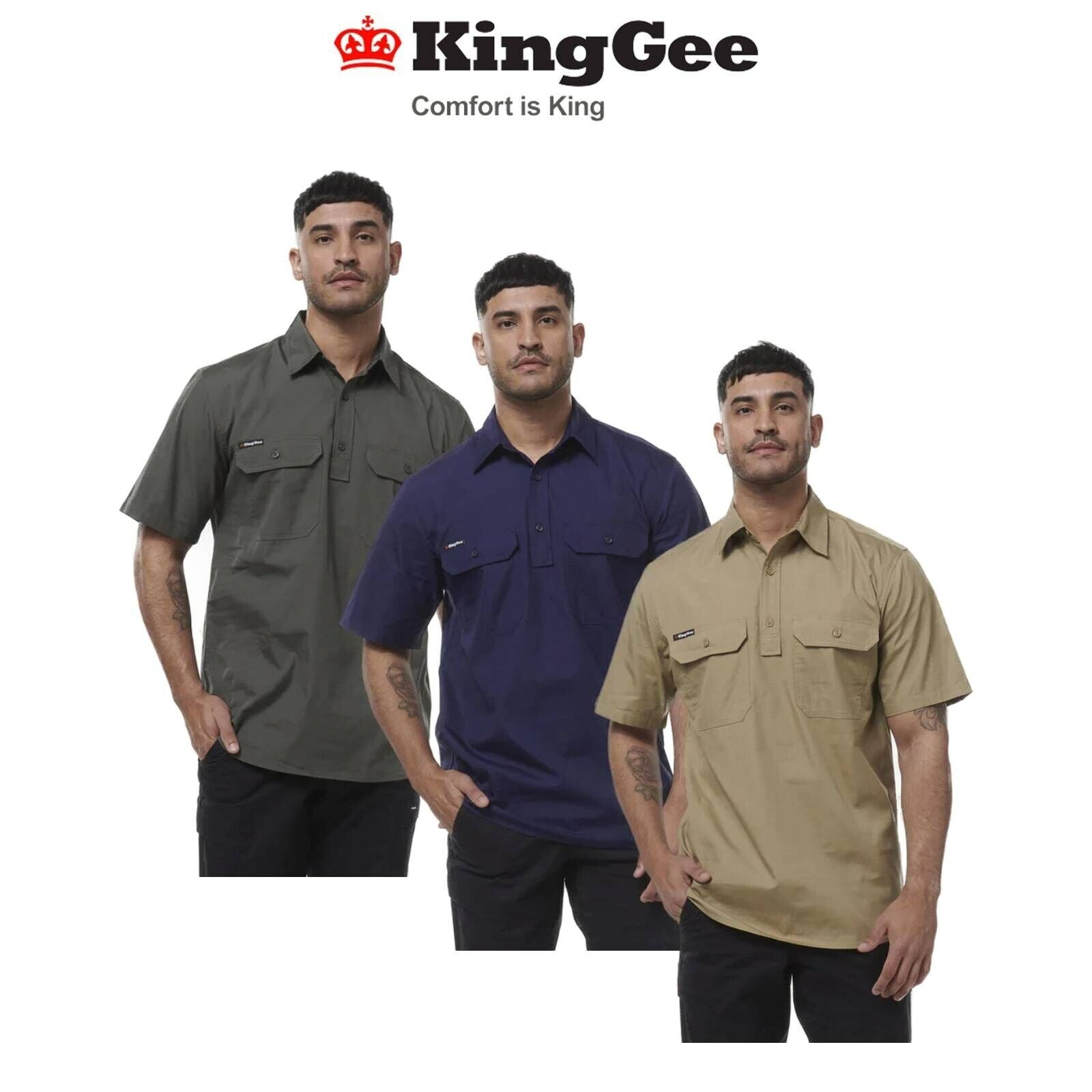 KINGGEE Mens Workcool Lightweight Vented Breathable Closed Front Shirt K14032 - Land to Coast