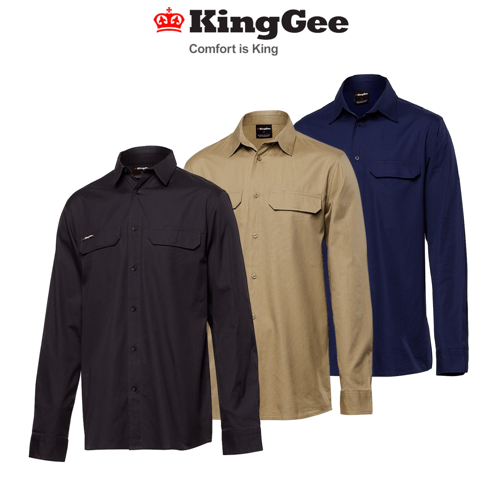 KingGee Mens Workcool Pro Shirt Long Sleeve Stretch Ripstop Durable Work K14021 - Land to Coast