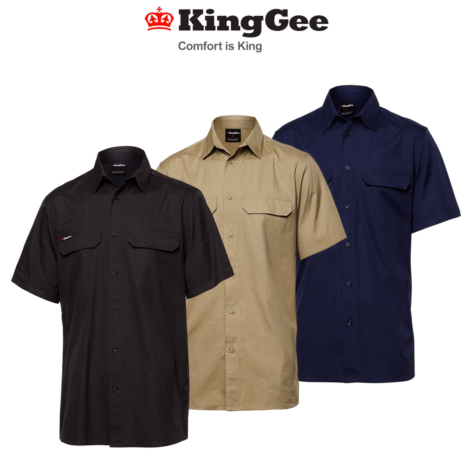 KingGee Mens Workcool Pro Shirt S/S Tough Stretch Ripstop Cotton Work K14022 - Land to Coast