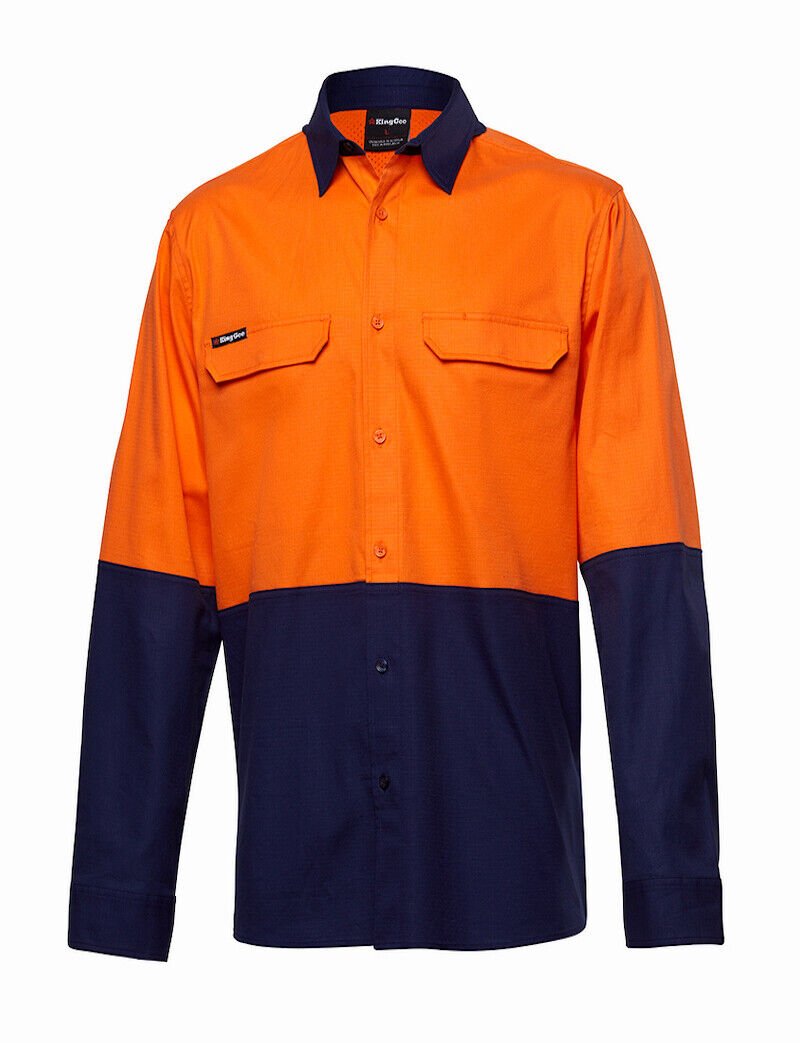 KingGee Mens Workcool Pro Spliced Shirt Long Sleeve Ripstop Work Safety K54027 - Land to Coast
