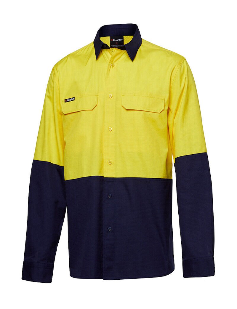 KingGee Mens Workcool Pro Spliced Shirt Long Sleeve Ripstop Work Safety K54027 - Land to Coast