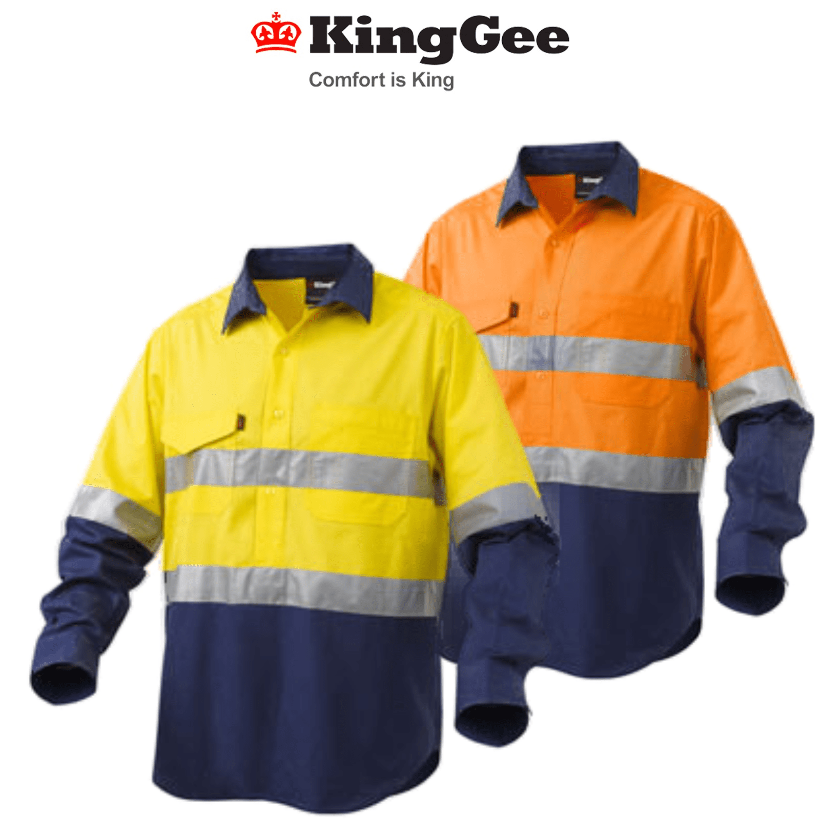 KingGee Mens Workcool Taped Hi - Vis Closed Front Shirt Long Sleeve Work K54886 - Land to Coast