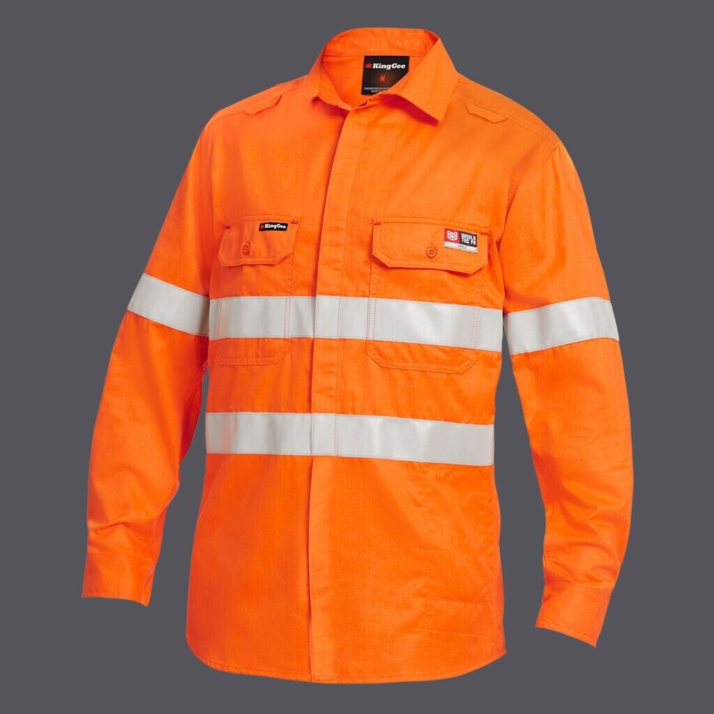 KingGee Shieldtec Lenzing Lightweight Pockets Hi - Vis Spliced Taped Shirt K84001 - Land to Coast
