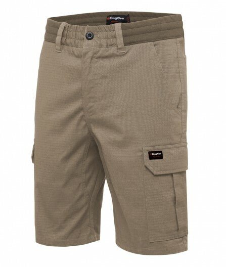 KingGee Shorts Mens Rib Comfort Waist Short Comfort Cargo Stretch Ripstop K17007 - Land to Coast
