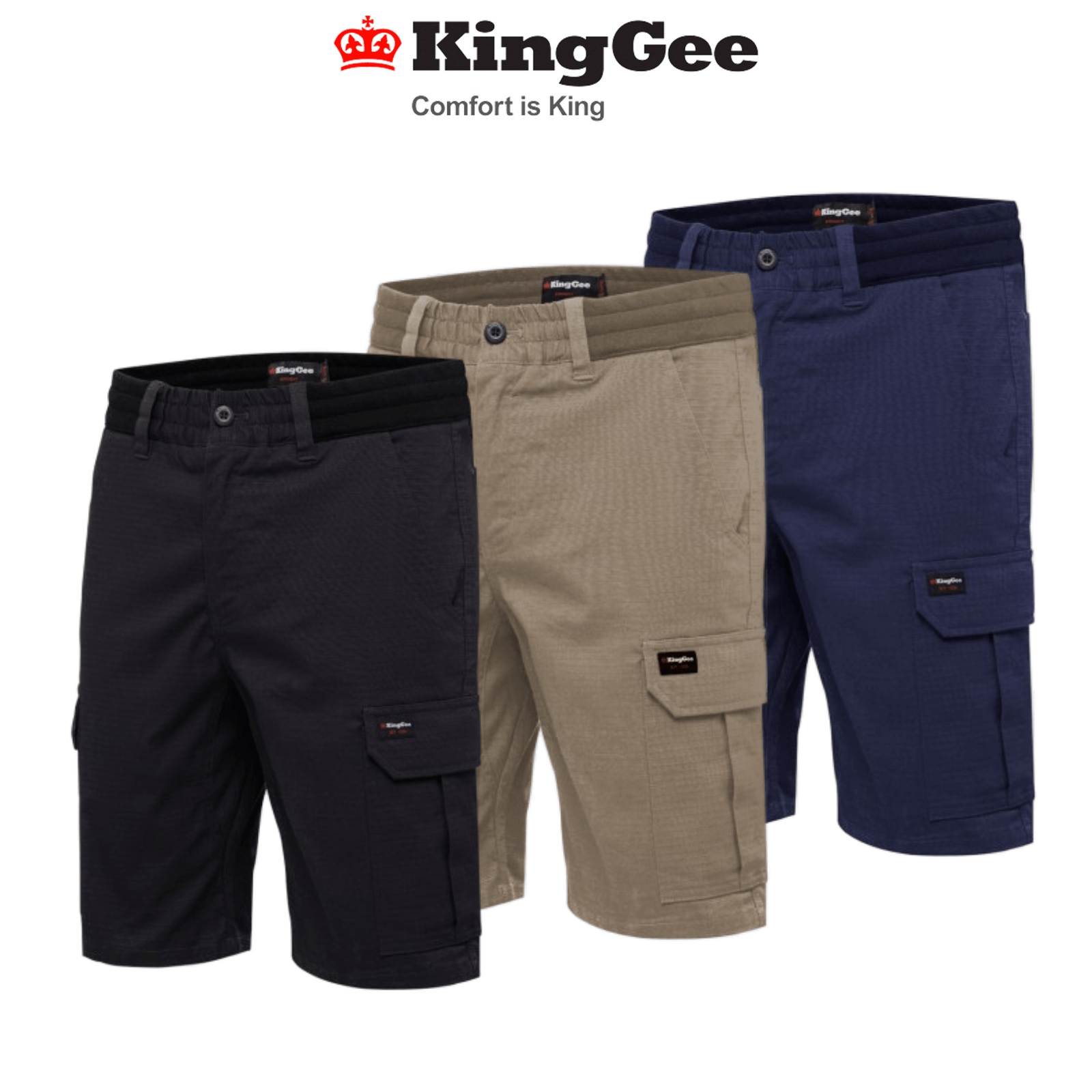 KingGee Shorts Mens Rib Comfort Waist Short Comfort Cargo Stretch Ripstop K17007 - Land to Coast