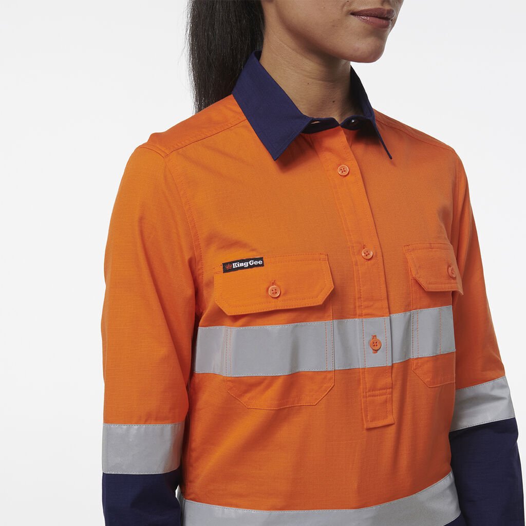 KingGee Women Workcool Vented Closed Front Reflective Two Toned Shirt K44230 - Land to Coast