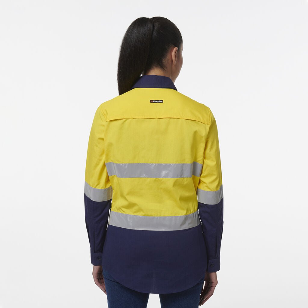 KingGee Women Workcool Vented Closed Front Reflective Two Toned Shirt K44230 - Land to Coast