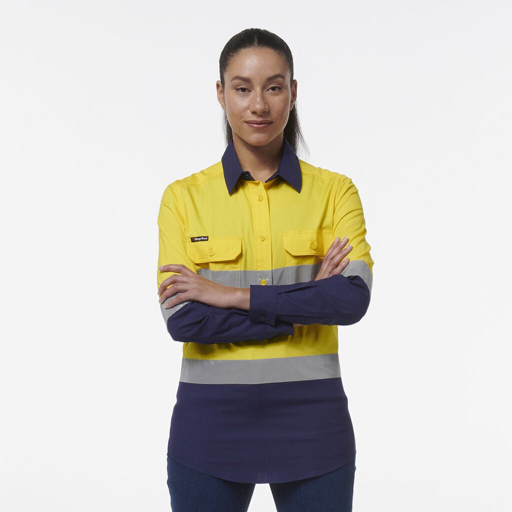 KingGee Women Workcool Vented Closed Front Reflective Two Toned Shirt K44230 - Land to Coast