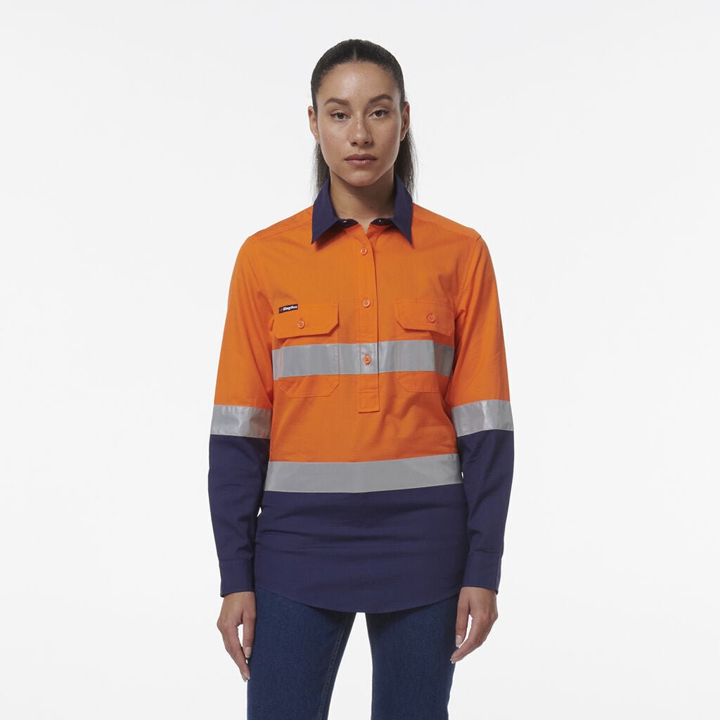 KingGee Women Workcool Vented Closed Front Reflective Two Toned Shirt K44230 - Land to Coast