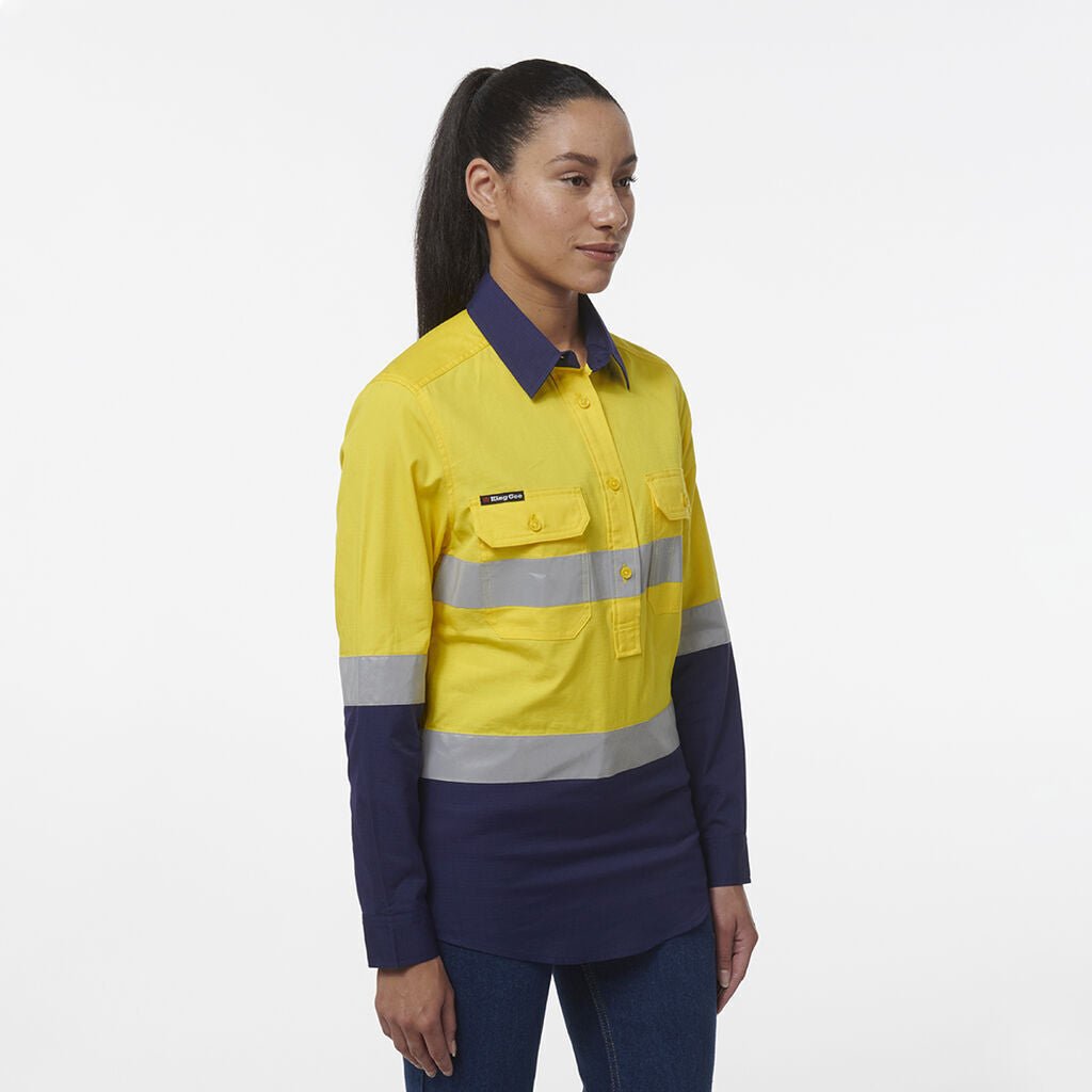 KingGee Women Workcool Vented Closed Front Reflective Two Toned Shirt K44230 - Land to Coast