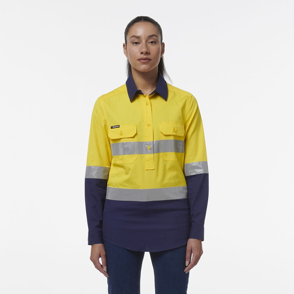 KingGee Women Workcool Vented Closed Front Reflective Two Toned Shirt K44230 - Land to Coast