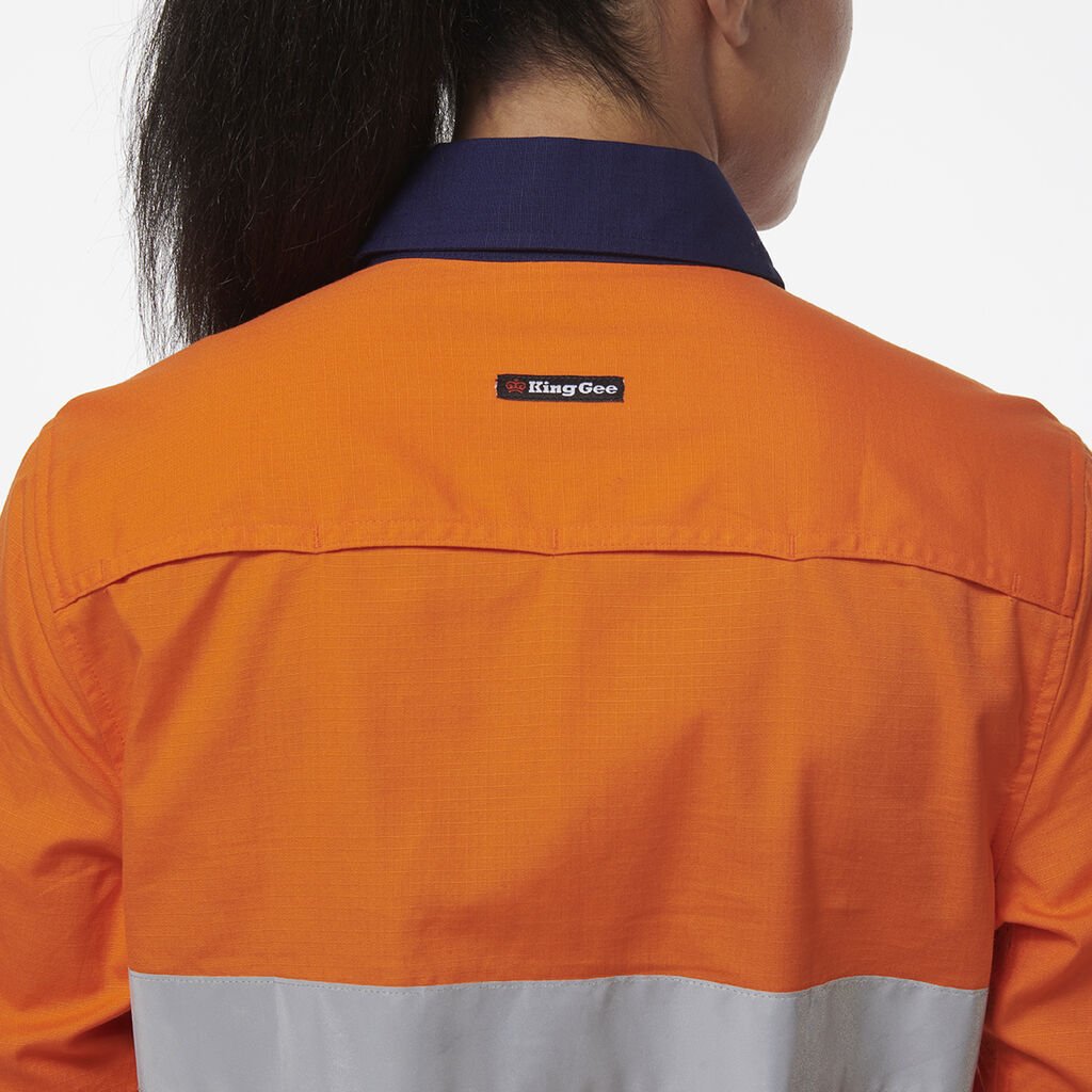 KingGee Women Workcool Vented Closed Front Reflective Two Toned Shirt K44230 - Land to Coast