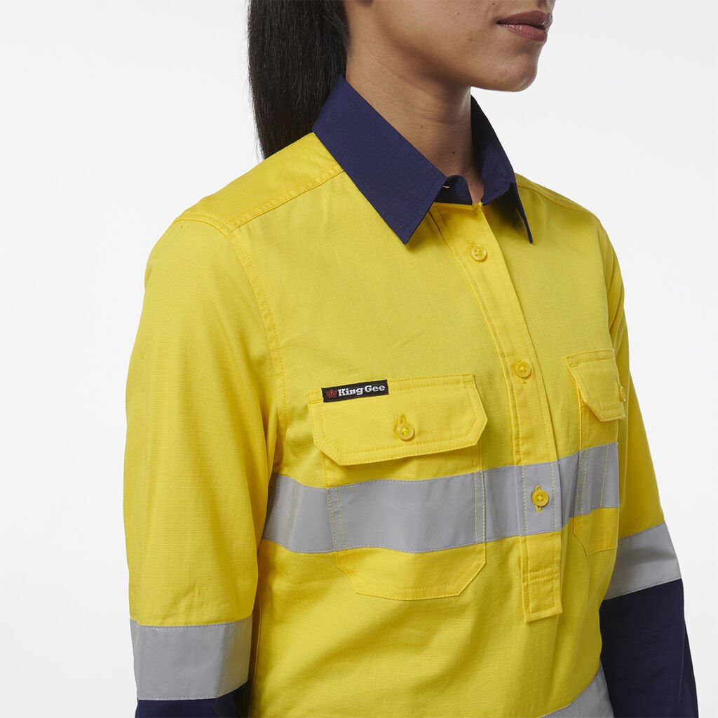 KingGee Women Workcool Vented Closed Front Reflective Two Toned Shirt K44230 - Land to Coast